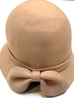 Celine Beige/tan Felt Bow Cloche Hat